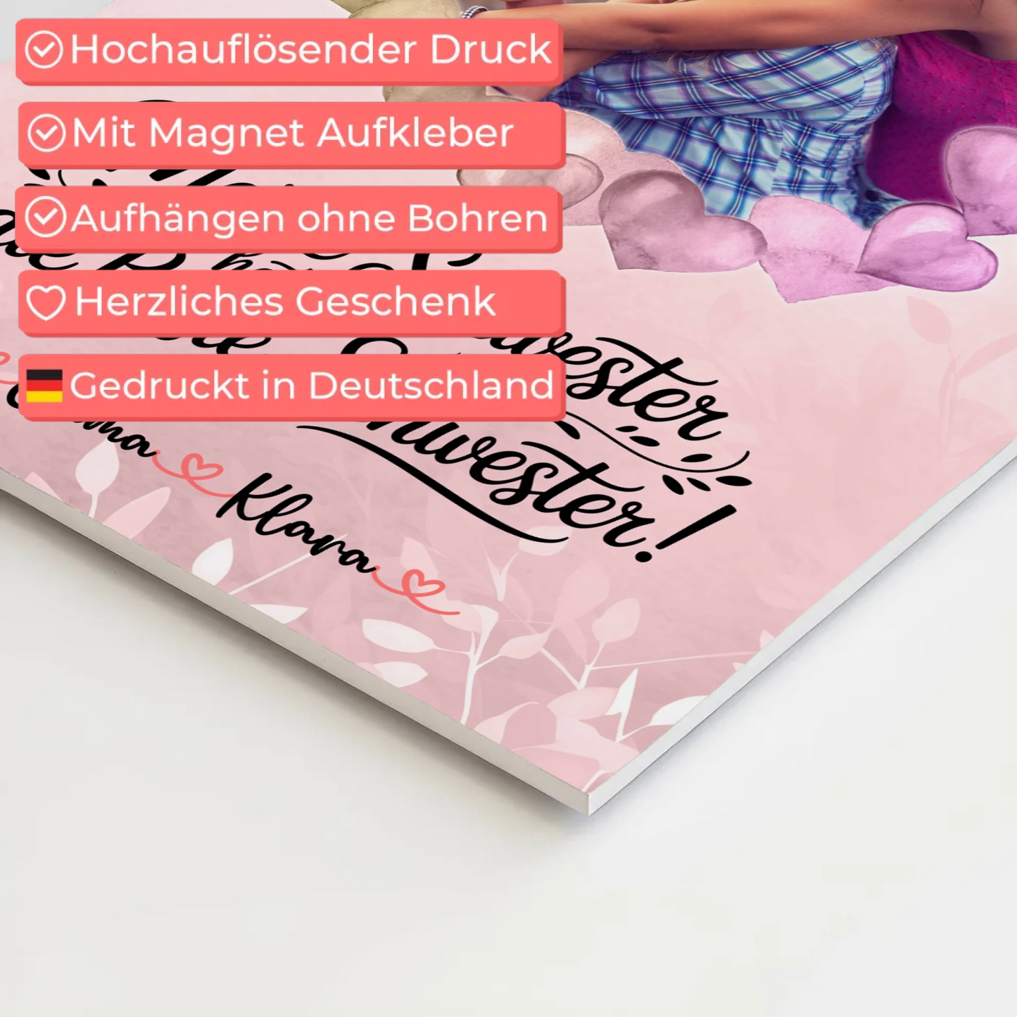 Fotoboard Magnetisch Schwester personalisiert mit Namen Foto & Wunschtext