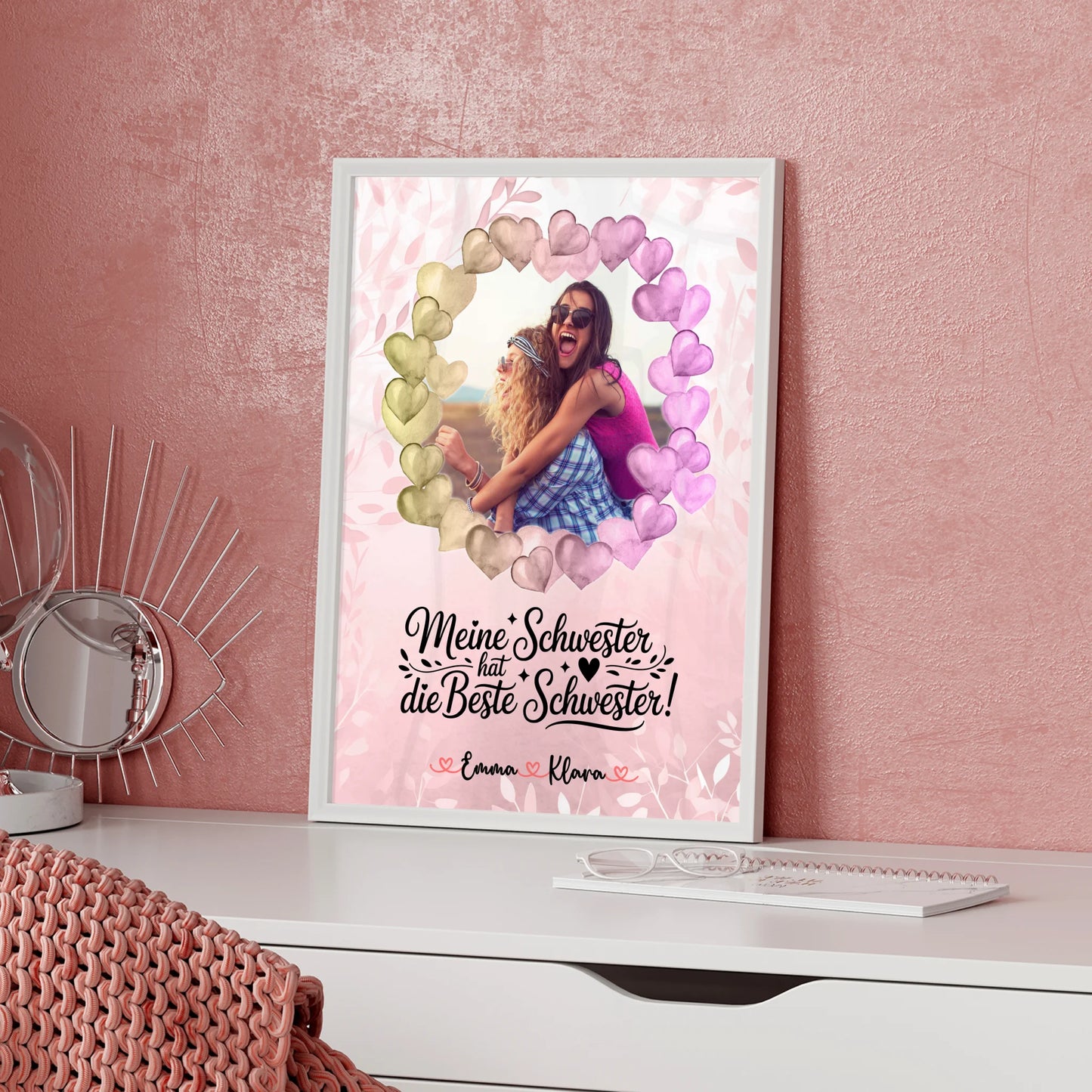Schwester Poster Personalisiert mit 1 Foto, Hintergrundbild, Namen & Wunschtext