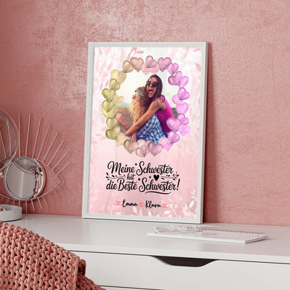 Schwester Poster Personalisiert mit 1 Foto, Hintergrundbild, Namen & Wunschtext