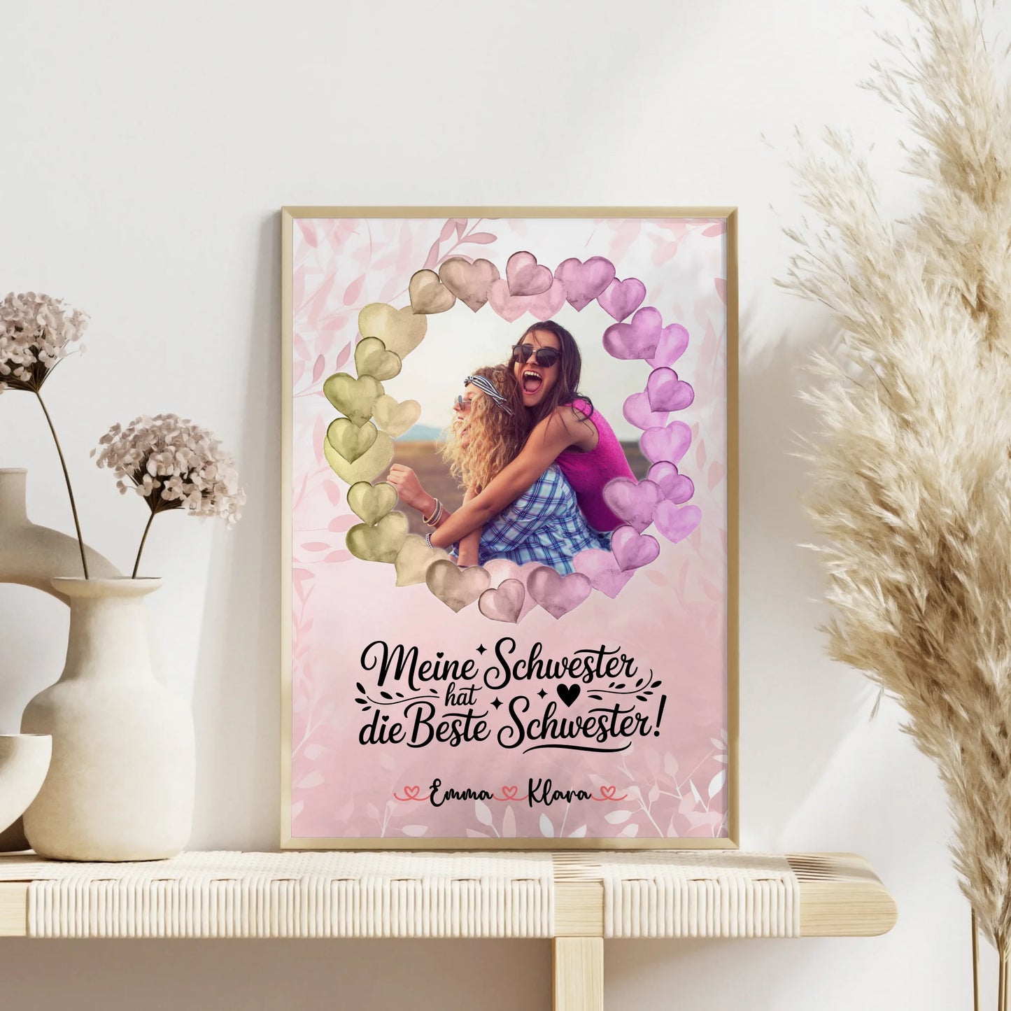 Schwester Poster Personalisiert mit 1 Foto, Hintergrundbild, Namen & Wunschtext