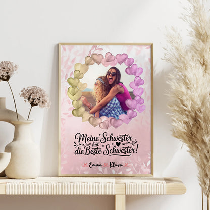 Schwester Poster Personalisiert mit 1 Foto, Hintergrundbild, Namen & Wunschtext