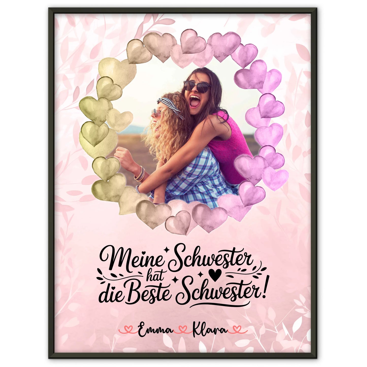 Schwester Poster Personalisiert mit 1 Foto, Hintergrundbild, Namen & Wunschtext