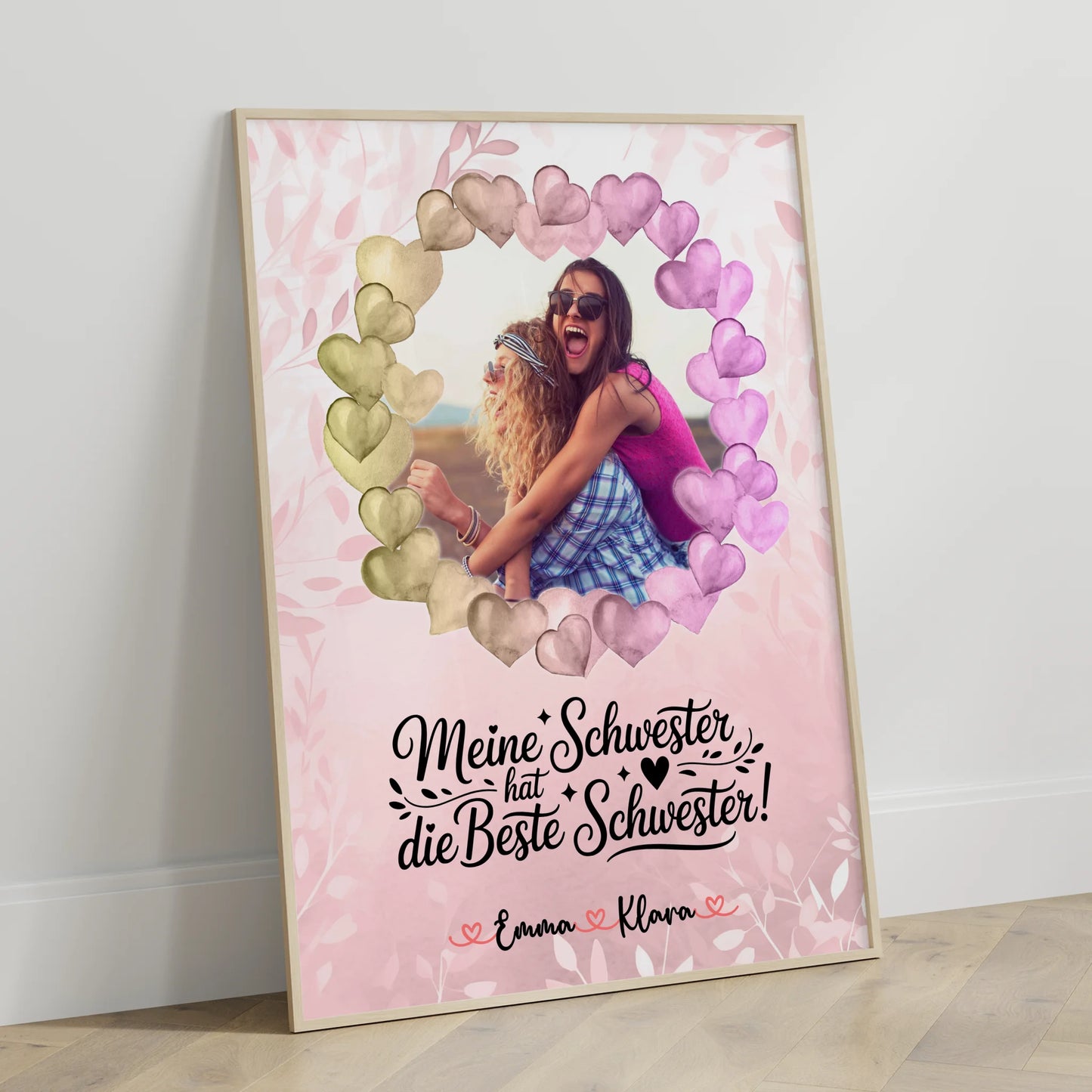 Schwester Poster Personalisiert mit 1 Foto, Hintergrundbild, Namen & Wunschtext
