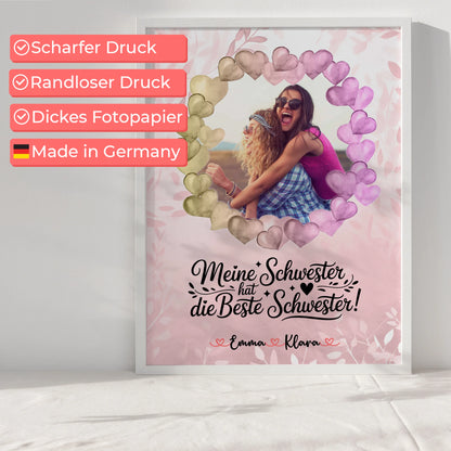 Schwester Poster Personalisiert mit 1 Foto, Hintergrundbild, Namen & Wunschtext