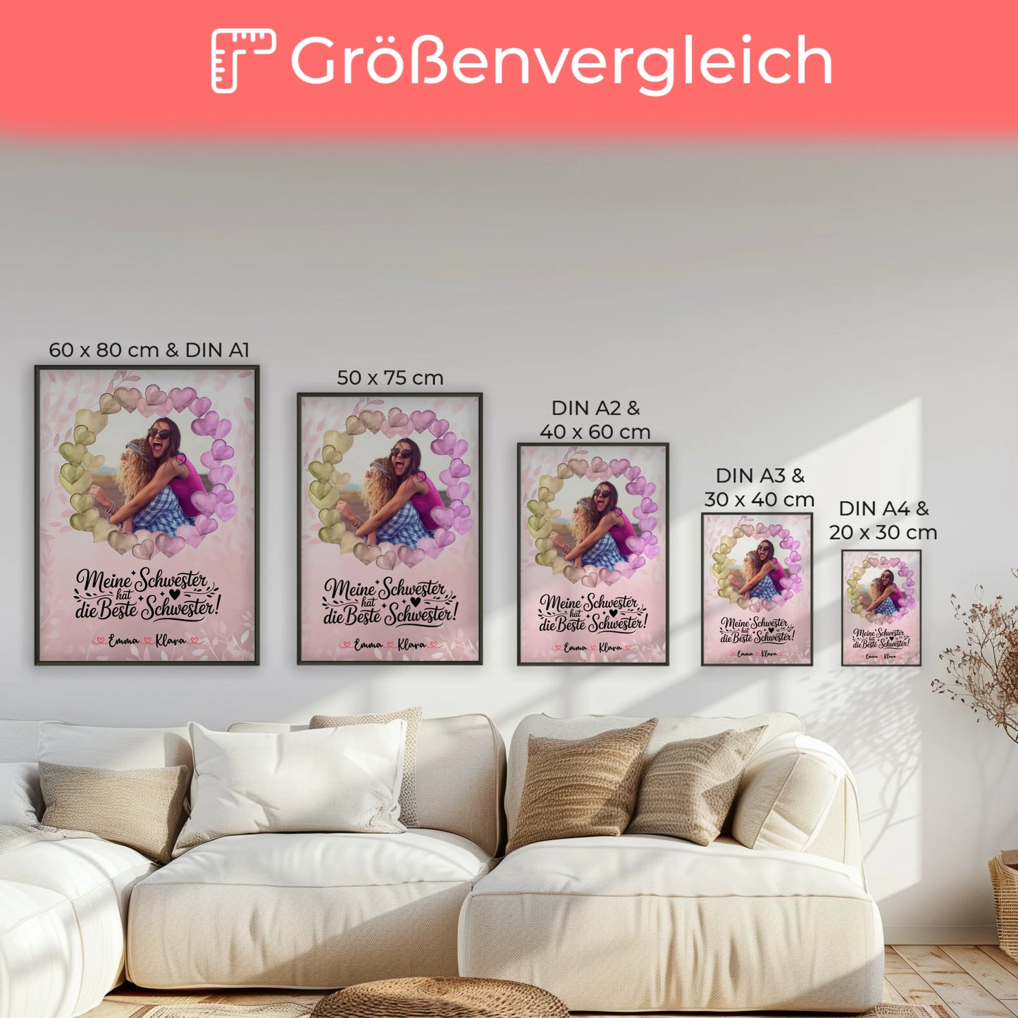 Schwester Poster Personalisiert mit 1 Foto, Hintergrundbild, Namen & Wunschtext