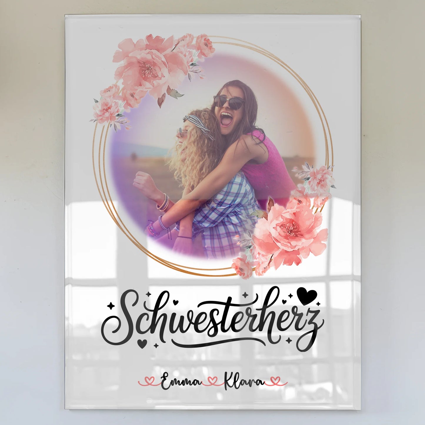 Acryl Bild Schwesterherz mit 1 Foto, Hintergrund, Namen & Spruch