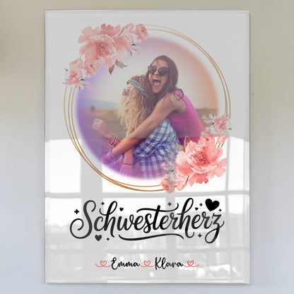 Acryl Bild Schwesterherz mit 1 Foto, Hintergrund, Namen & Spruch