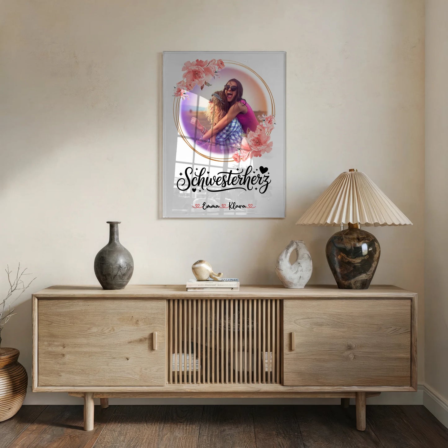 Acryl Bild Schwesterherz mit 1 Foto, Hintergrund, Namen & Spruch