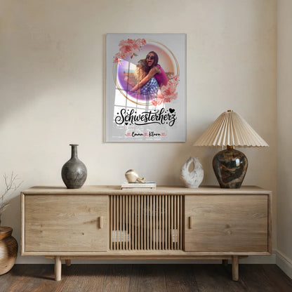 Acryl Bild Schwesterherz mit 1 Foto, Hintergrund, Namen & Spruch
