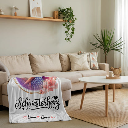 Personalisierte Decke Schwester mit Foto & Namen und Wunschtext