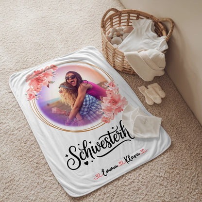 Personalisierte Decke Schwester mit Foto & Namen und Wunschtext