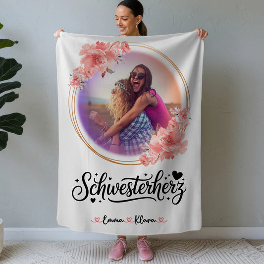 Personalisierte Decke Schwester mit Foto & Namen und Wunschtext