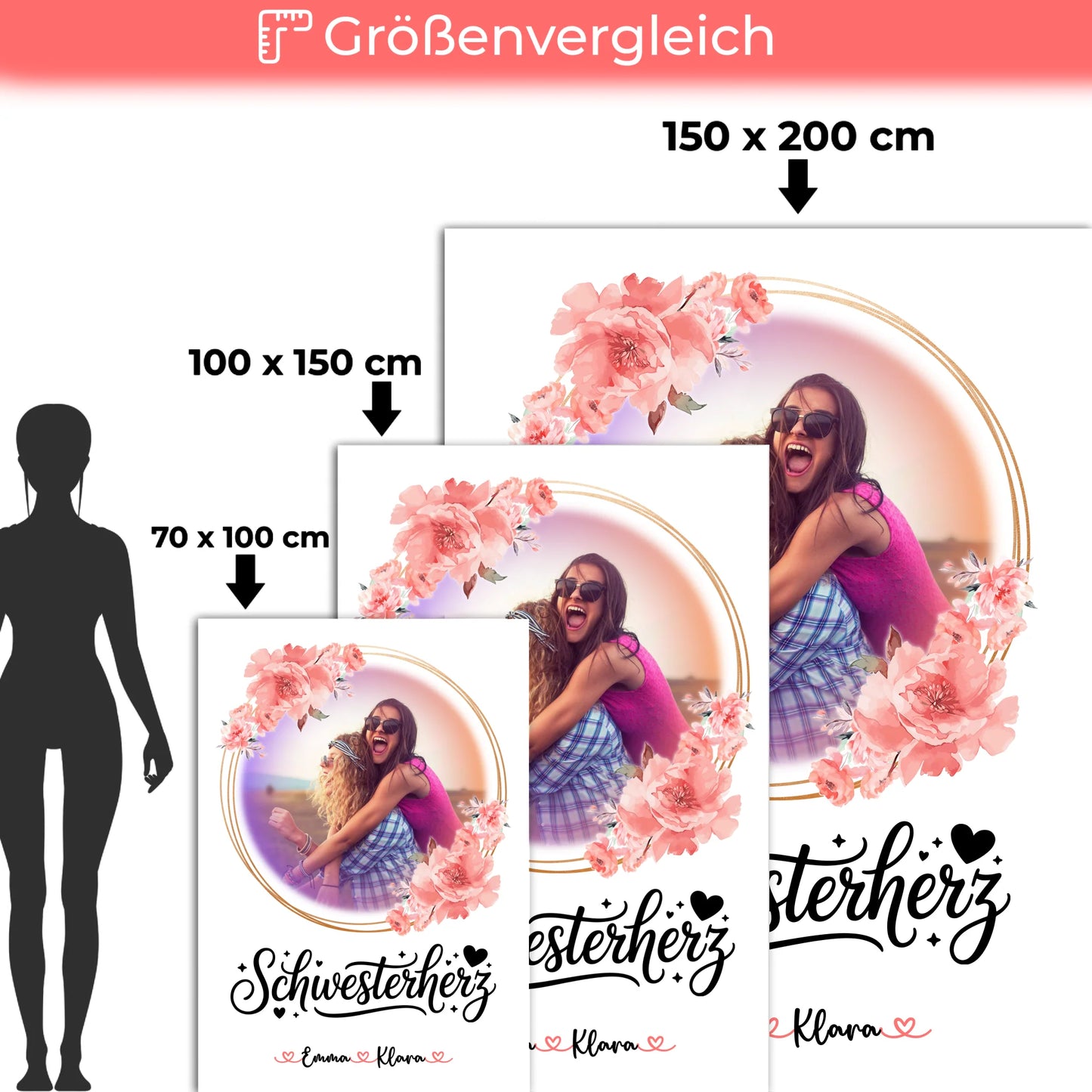 Personalisierte Decke Schwester mit Foto & Namen und Wunschtext