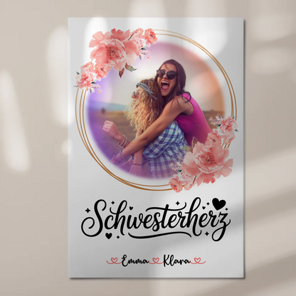 Fotoboard Personalisiert Schwesterherz Foto & Namen mit Wunschtext