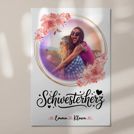 Fotoboard Personalisiert Schwesterherz Foto & Namen mit Wunschtext