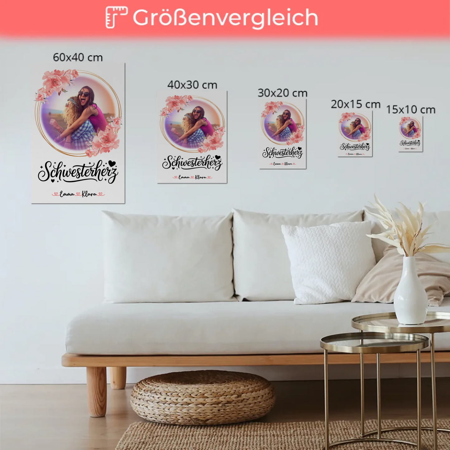 Fotoboard Personalisiert Schwesterherz Foto & Namen mit Wunschtext