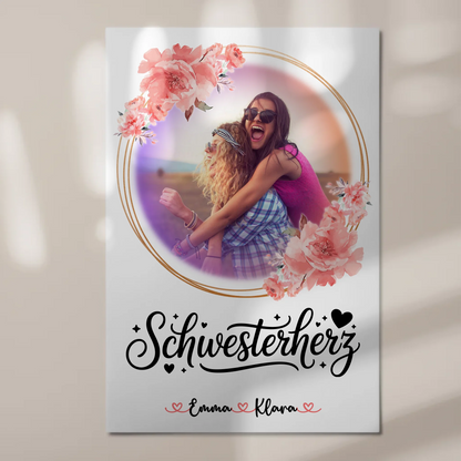 Fotoboard Personalisiert Schwesterherz Foto & Namen mit Wunschtext