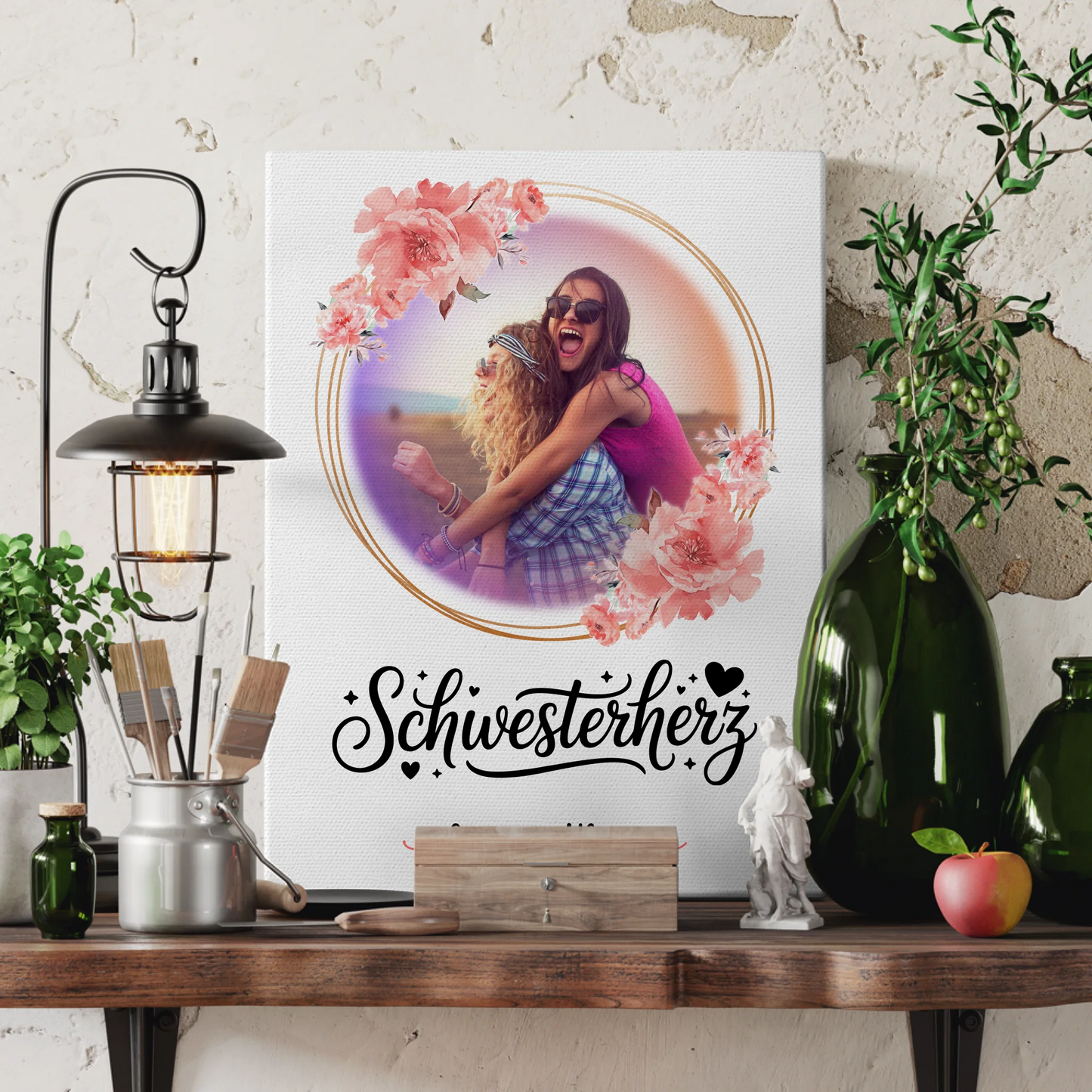 Schwester Leinwand für Schwesterherz mit Foto & Namen