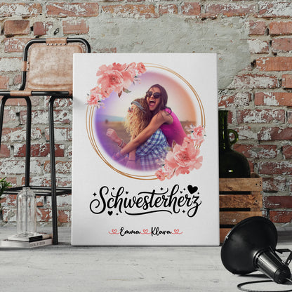 Schwester Leinwand für Schwesterherz mit Foto & Namen