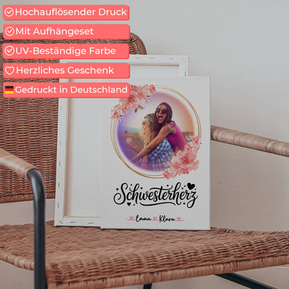Schwester Leinwand für Schwesterherz mit Foto & Namen