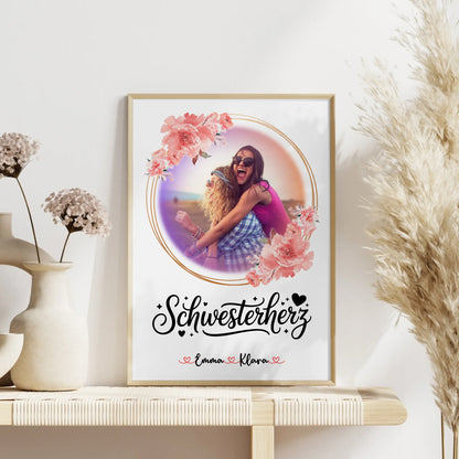 Geschwister Poster Personalisiert mit Foto & Namen Schwesterherz
