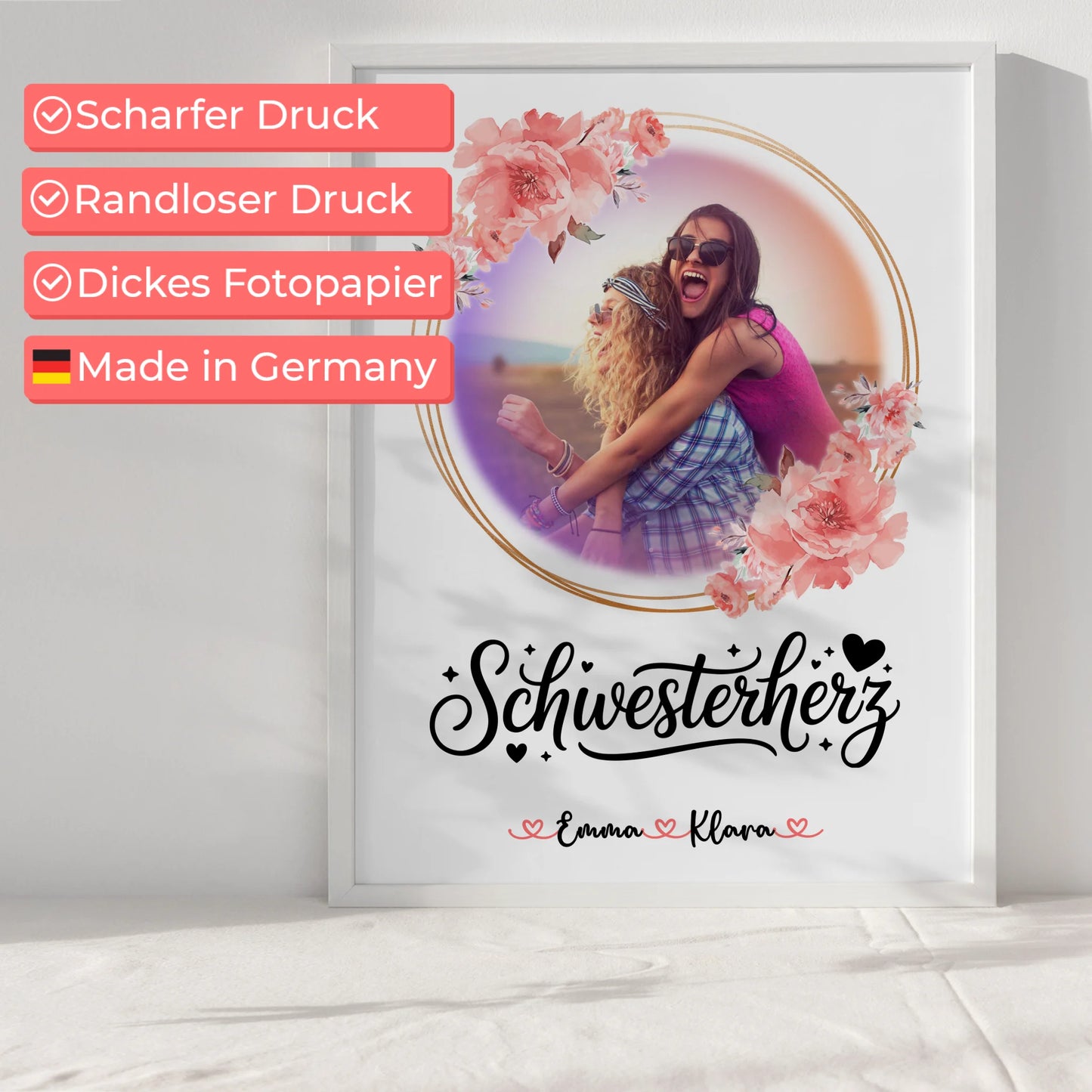 Geschwister Poster Personalisiert mit Foto & Namen Schwesterherz