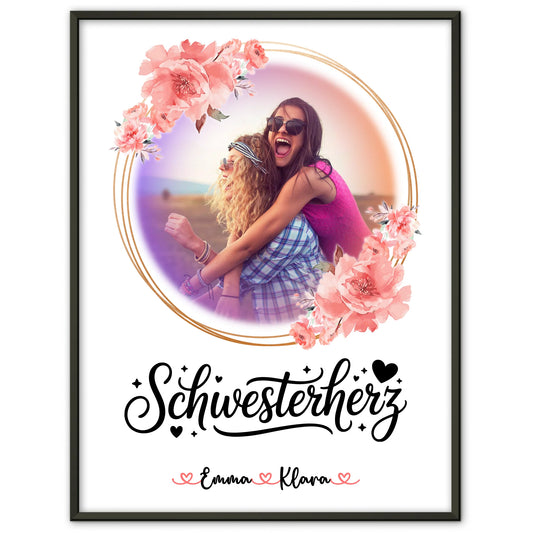 Geschwister Poster Personalisiert mit Foto & Namen Schwesterherz