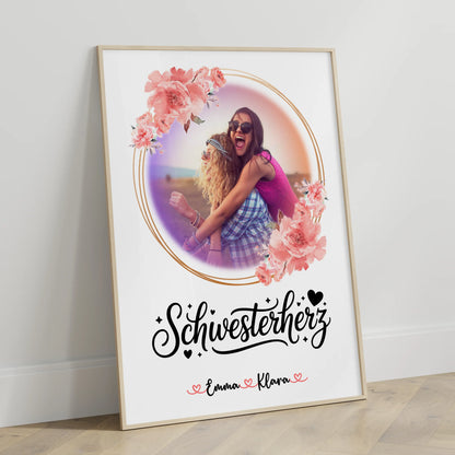 Geschwister Poster Personalisiert mit Foto & Namen Schwesterherz