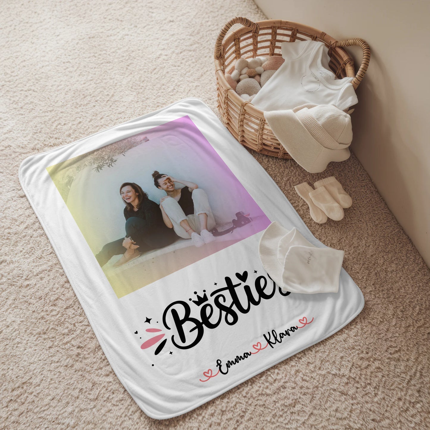 Kuscheldecke Mit Namen Besties Beste Freundin personalisiert mit 1 Foto & Wunschtext