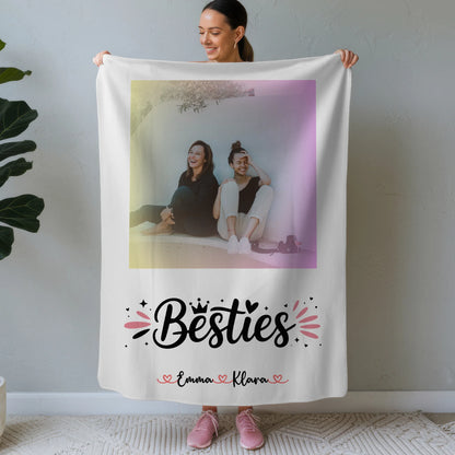 Kuscheldecke Mit Namen Besties Beste Freundin personalisiert mit 1 Foto & Wunschtext