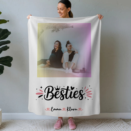 Kuscheldecke Mit Namen Besties Beste Freundin personalisiert mit 1 Foto & Wunschtext