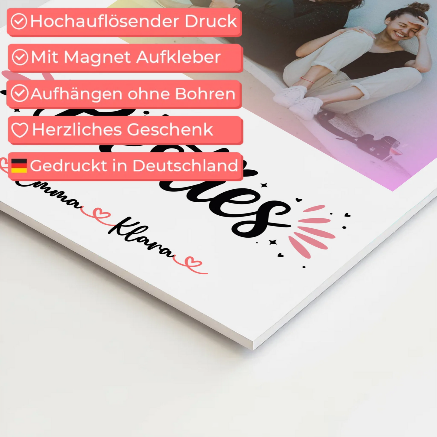 Geschenk beste Freundin Fotoboard mit 1 Foto, Namen und eigenem Spruch Besties