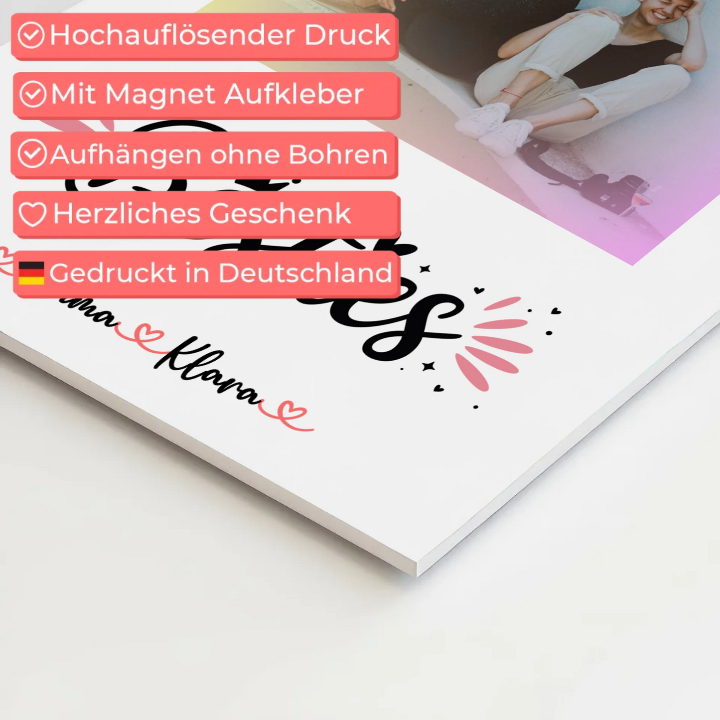 Geschenk beste Freundin Fotoboard mit 1 Foto, Namen und eigenem Spruch Besties