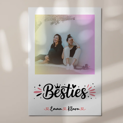 Geschenk beste Freundin Fotoboard mit 1 Foto, Namen und eigenem Spruch Besties