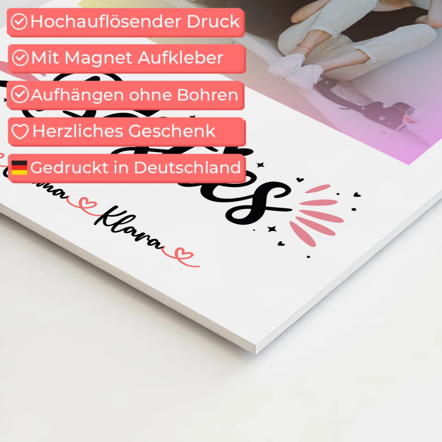 Geschenk beste Freundin Fotoboard mit 1 Foto, Namen und eigenem Spruch Besties