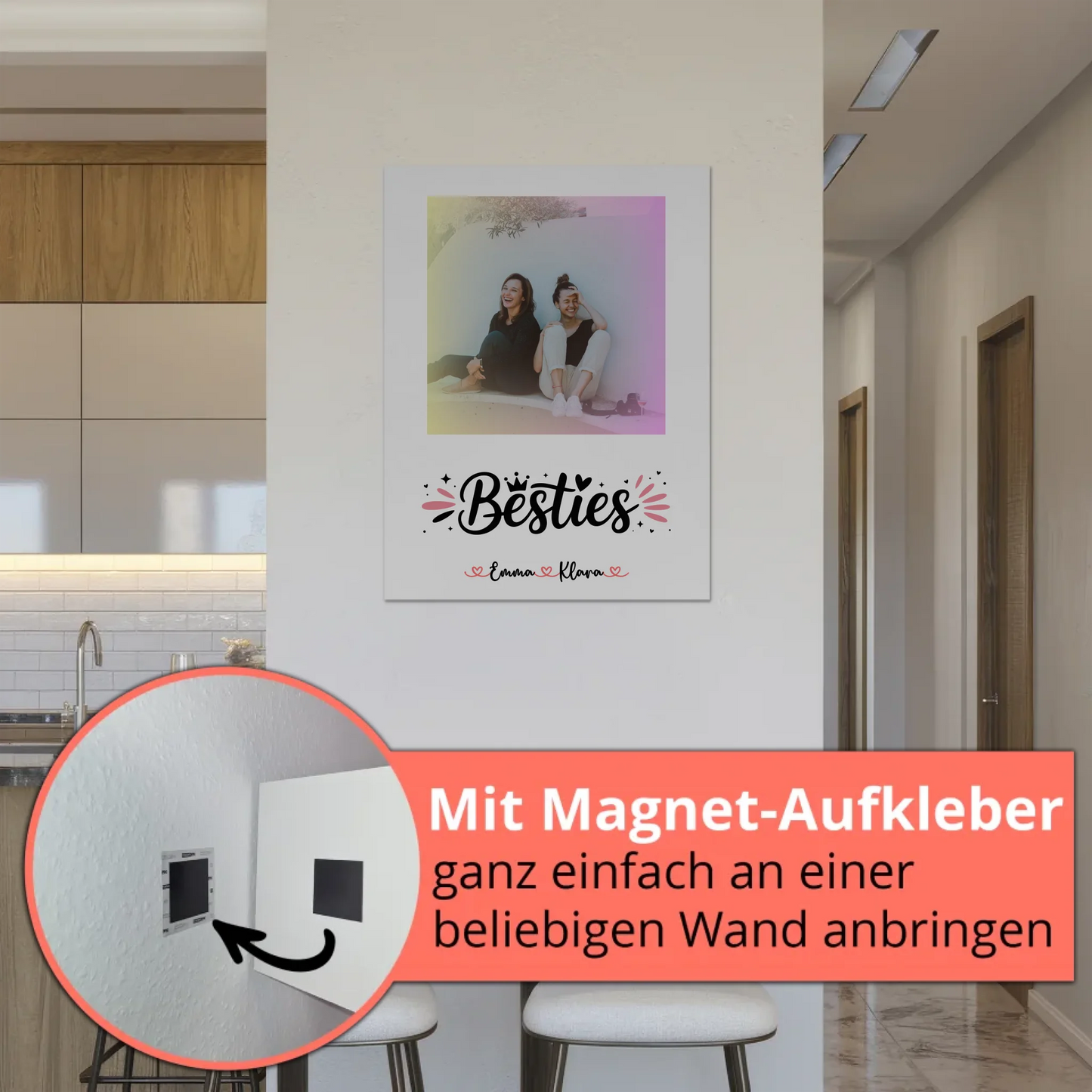 Geschenk beste Freundin Fotoboard mit 1 Foto, Namen und eigenem Spruch Besties
