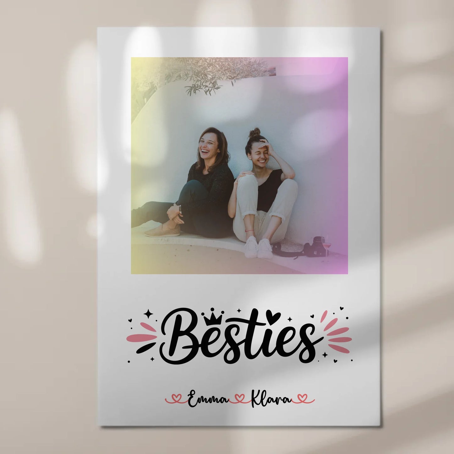 Geschenk beste Freundin Fotoboard mit 1 Foto, Namen und eigenem Spruch Besties