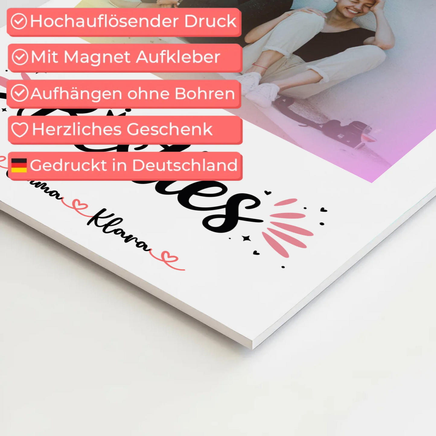 Geschenk beste Freundin Fotoboard mit 1 Foto, Namen und eigenem Spruch Besties