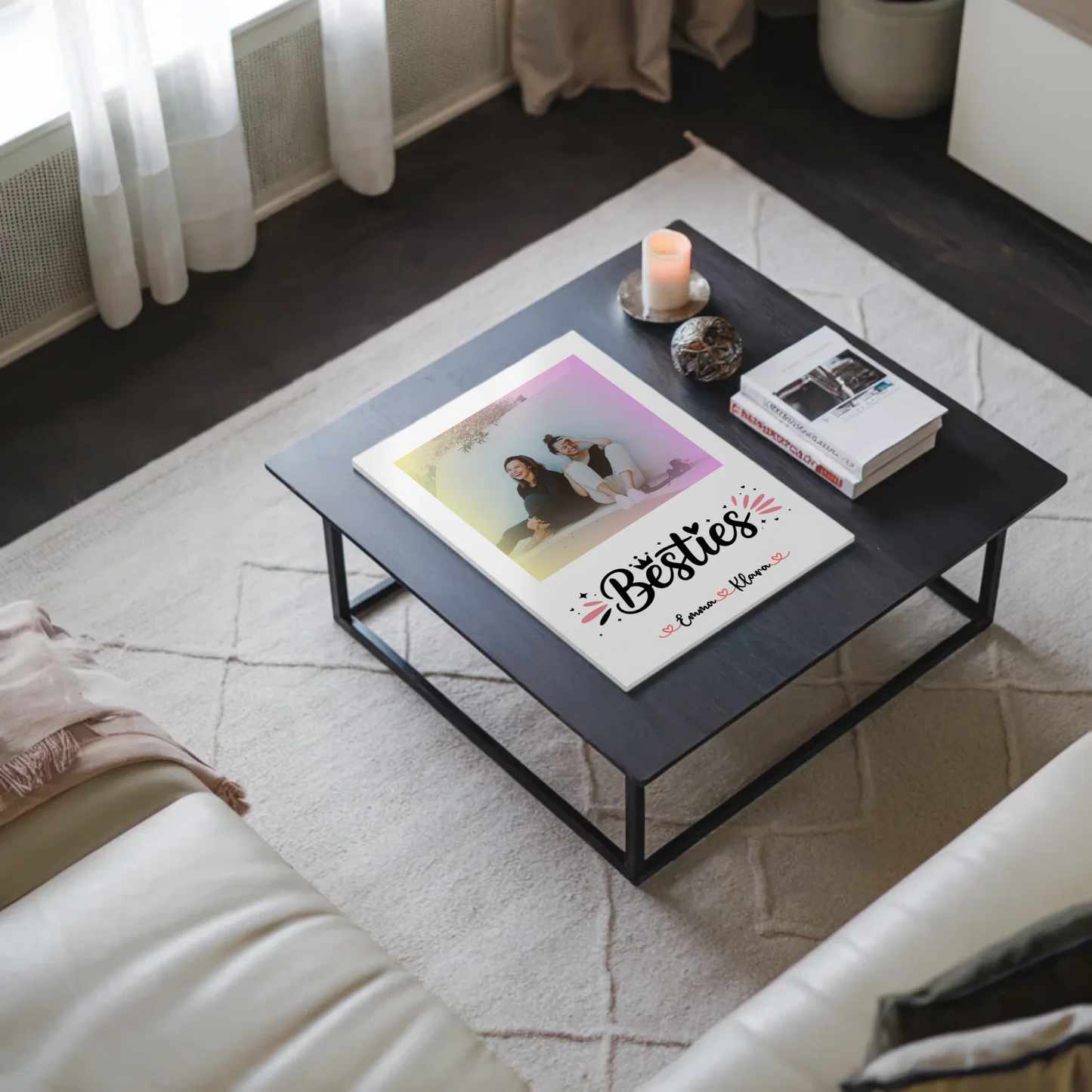 Geschenk beste Freundin Fotoboard mit 1 Foto, Namen und eigenem Spruch Besties