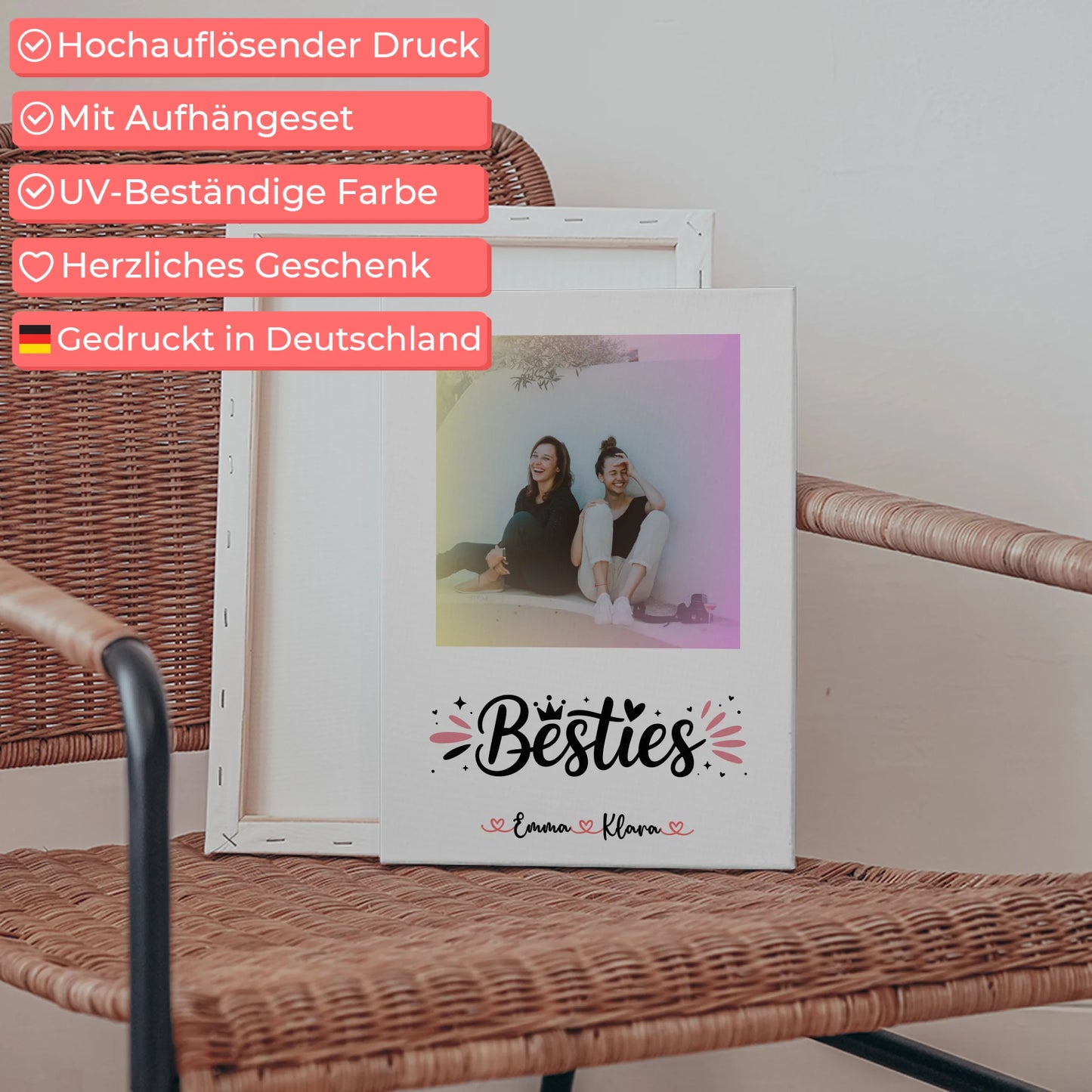 Personalisiertes Bild Freundinnen Leinwand Mit Foto, Namen & Eigenem Spruch Beste Freundin