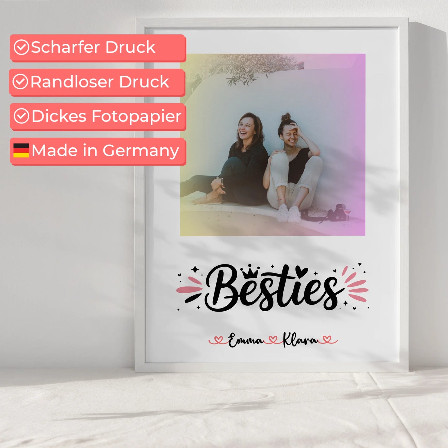 Fotoposter Beste Freundin mit Foto, Hintergrundbild, Namen & eigenem Spruch