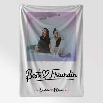 Decke mit Foto beste Freundin personalisiert mit 1 Foto, Hintergrundbild, Namen & Spruch