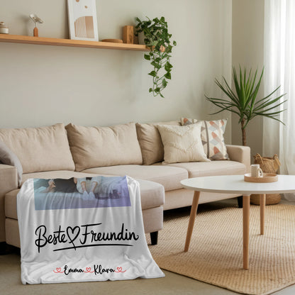 Decke mit Foto beste Freundin personalisiert mit 1 Foto, Hintergrundbild, Namen & Spruch