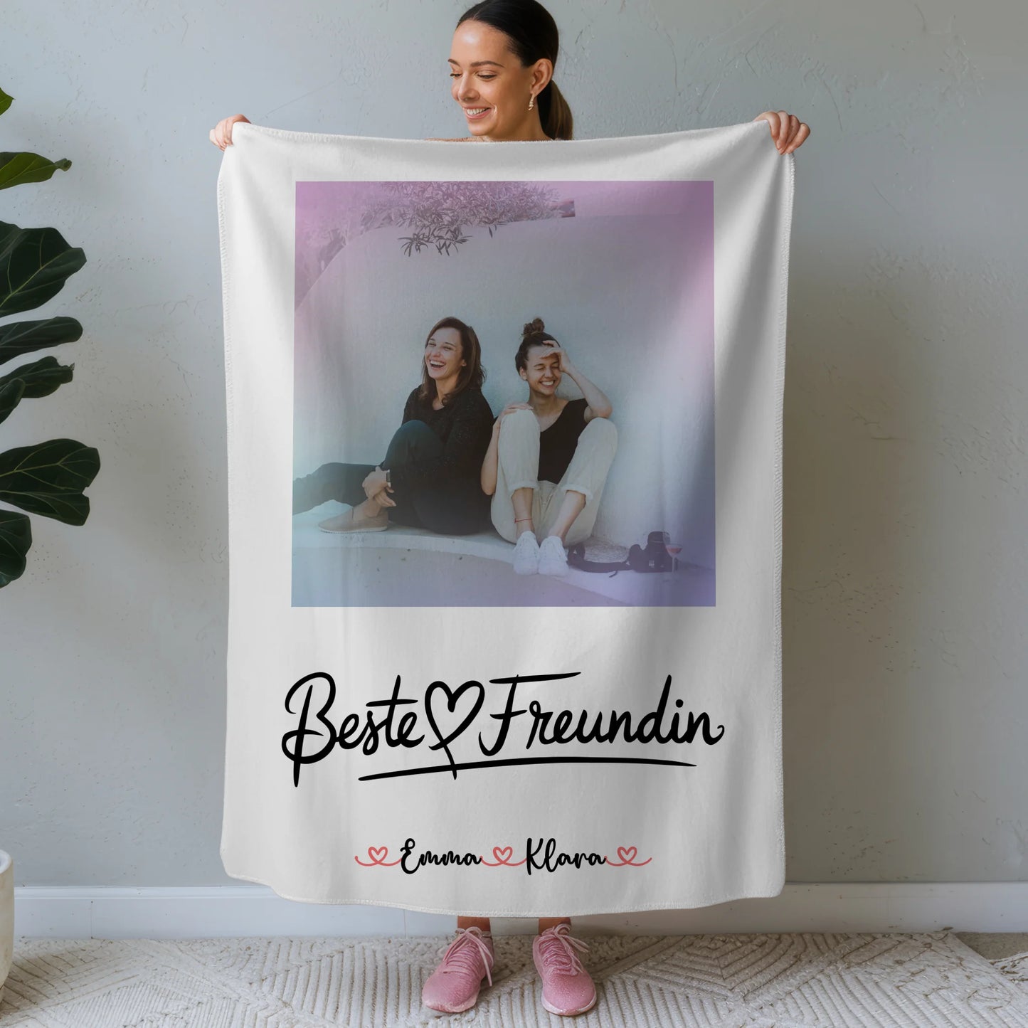 Decke mit Foto beste Freundin personalisiert mit 1 Foto, Hintergrundbild, Namen & Spruch