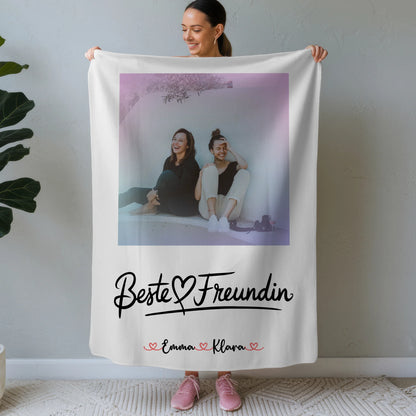 Decke mit Foto beste Freundin personalisiert mit 1 Foto, Hintergrundbild, Namen & Spruch