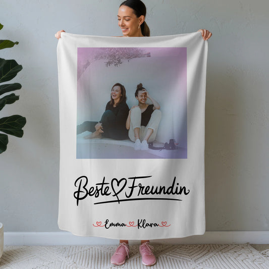 Decke mit Foto beste Freundin personalisiert mit 1 Foto, Hintergrundbild, Namen & Spruch