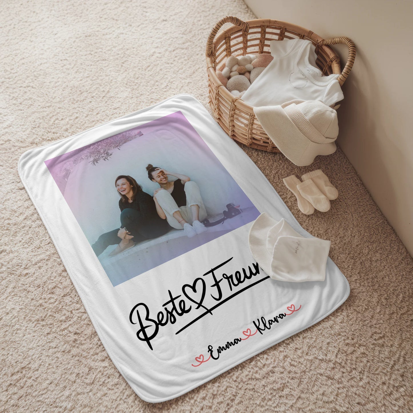 Decke mit Foto beste Freundin personalisiert mit 1 Foto, Hintergrundbild, Namen & Spruch