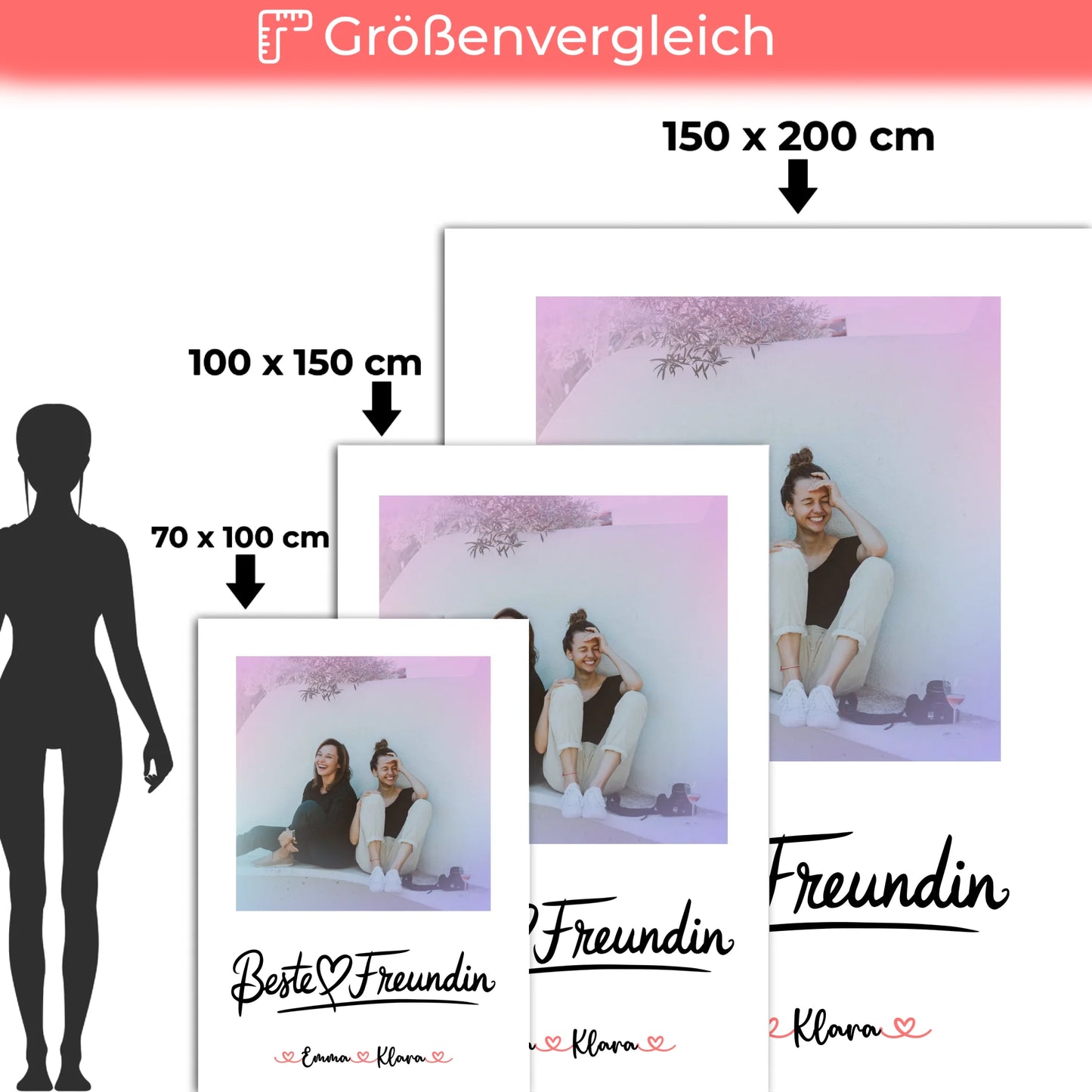 Decke mit Foto beste Freundin personalisiert mit 1 Foto, Hintergrundbild, Namen & Spruch