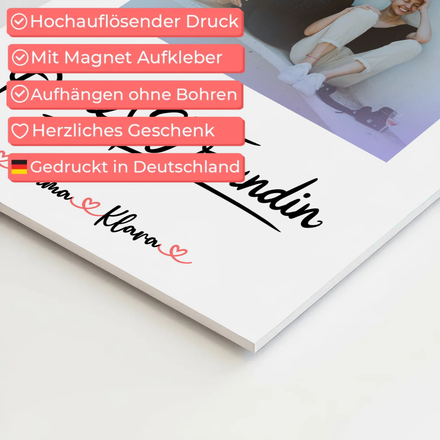 Fotogeschenk beste Freundin Fotoboard mit Foto, Namen und eigenem Spruch personalisierbar