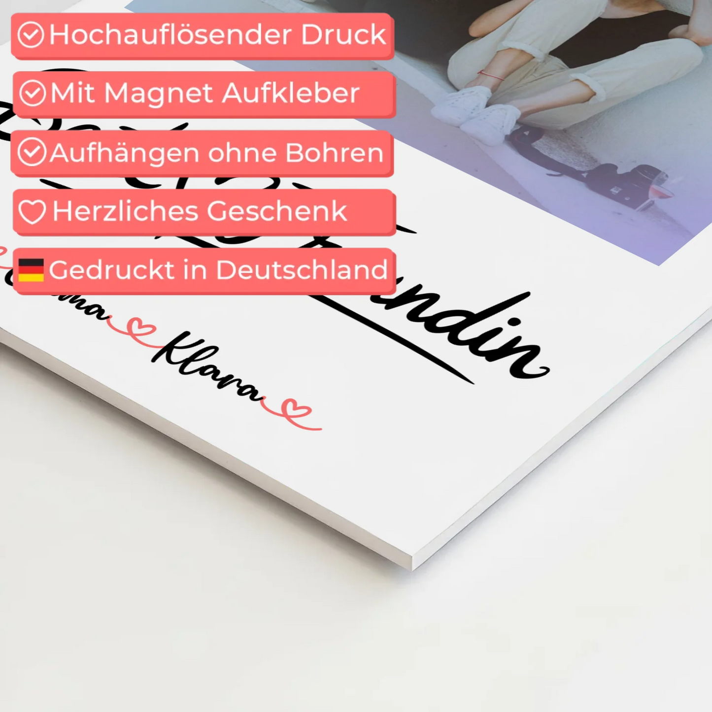 Fotogeschenk beste Freundin Fotoboard mit Foto, Namen und eigenem Spruch personalisierbar